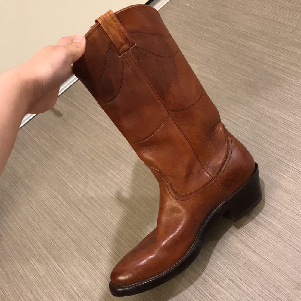 Nocona Brown Leather Cowboy Boots with Pull Tabs - Picture 12 of 12